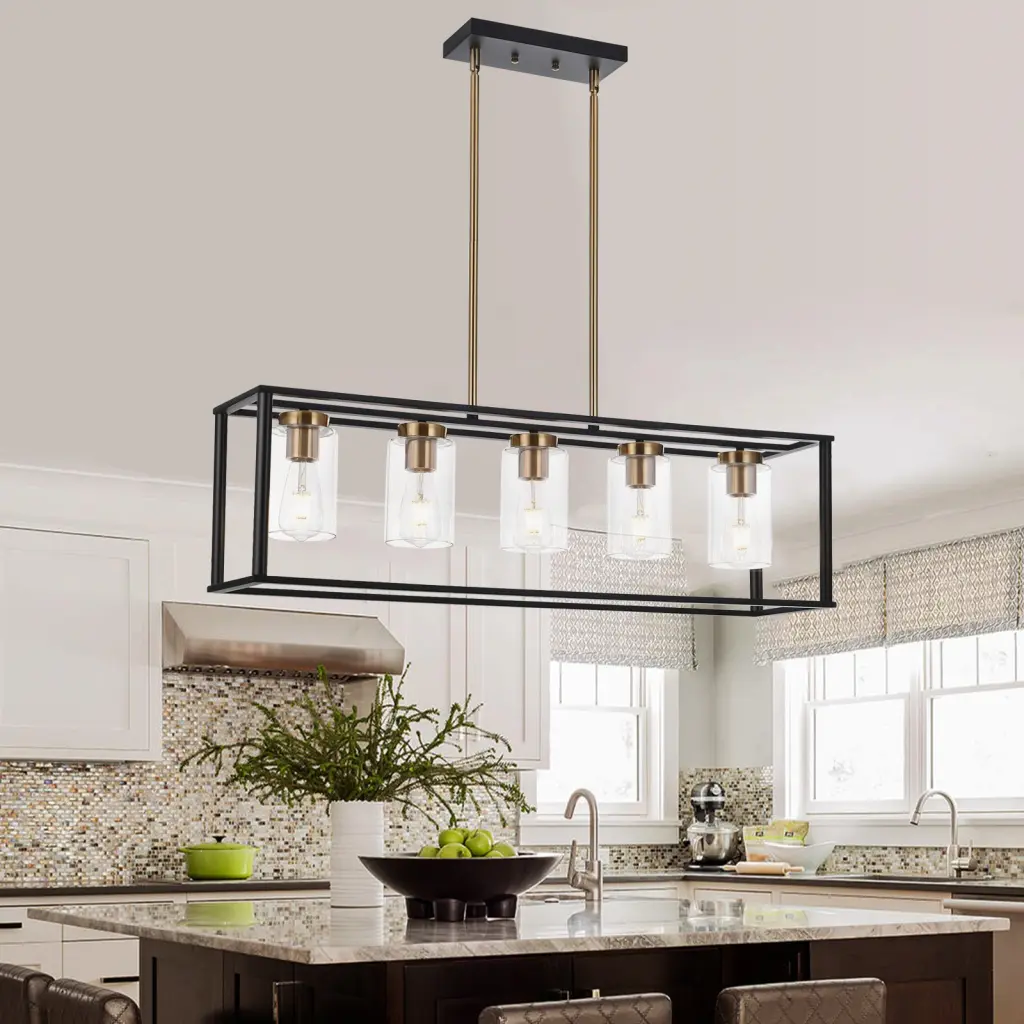 5 Lights Industrial Farmhouse Style Rectangle Pendant Hanging Lighting Fixture jfi