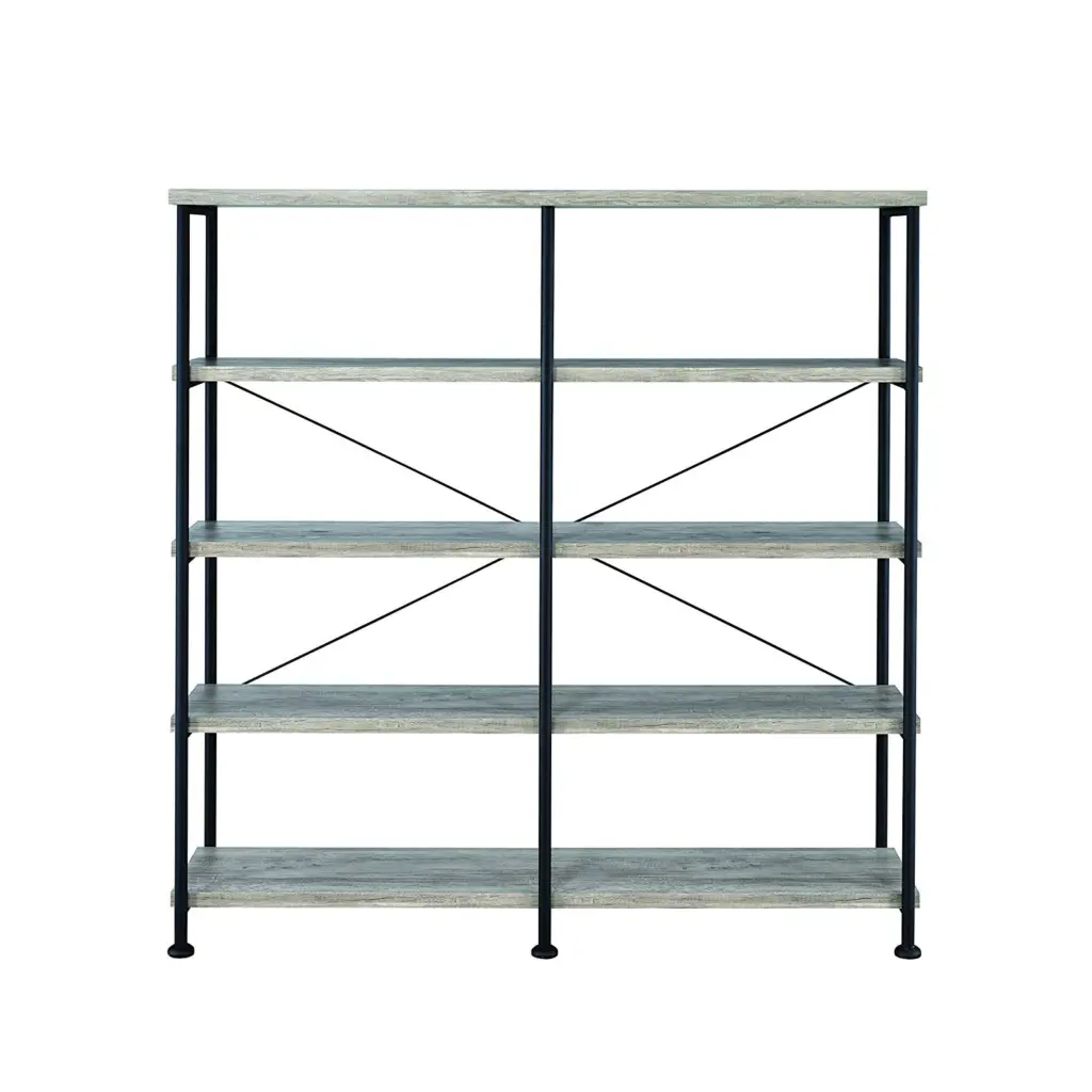 63 Inch Industrial 4 Tier Publication Shelf Particleboard Metallic Frame Gray Office Storage royal hampton