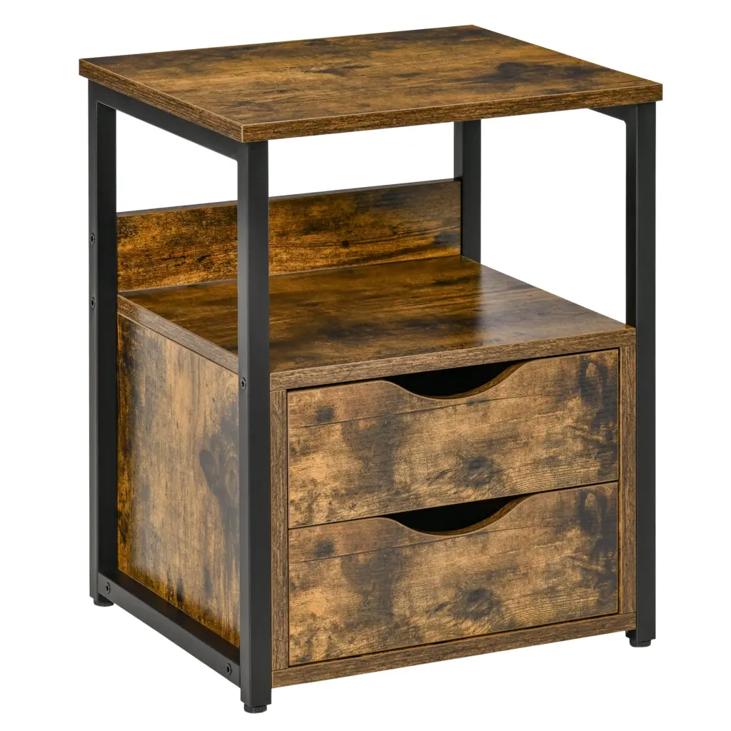 Homcom Industrial Side Table 2 Drawers Small End Table Storage aosom business