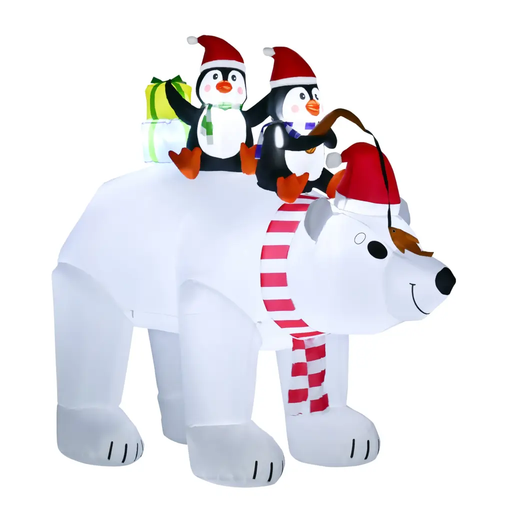 Homcom 7 Ft Polar Bear and Penguins Christmas Inflatable LED Lighted Yard Decoration aosom business