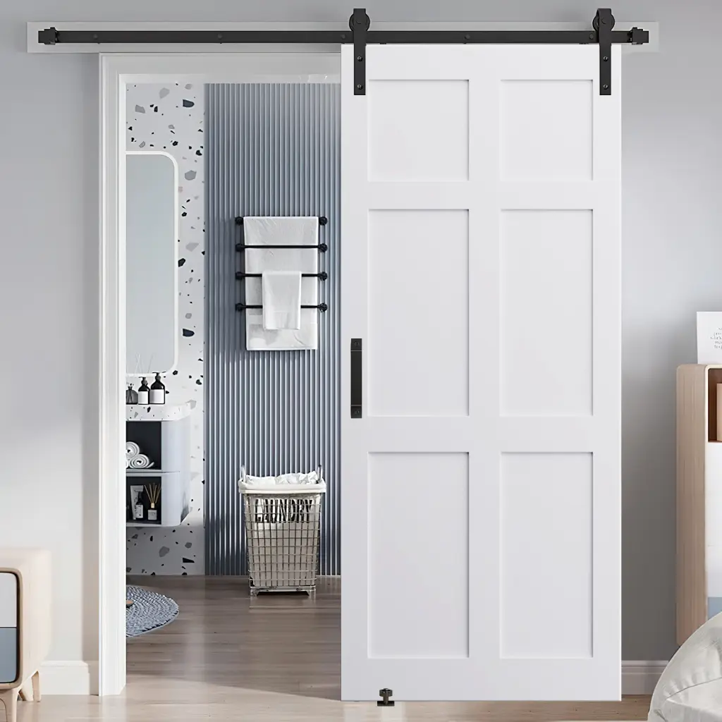 30 X 80 Six Paneled Real Primed Door Slab 6.6Ft Barn Door Sliding Hardware rnb