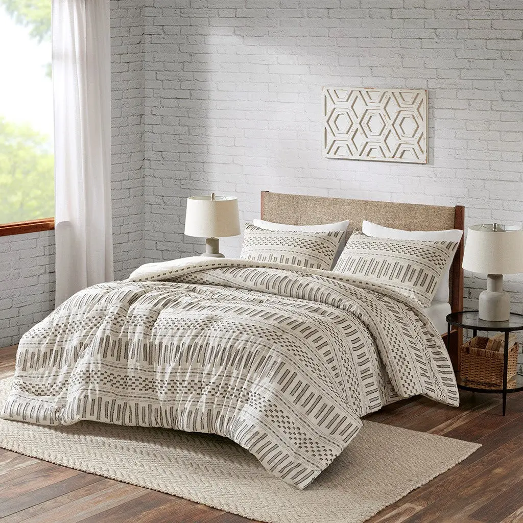 Cotton Jacquard Easeer Mini Set Ivory Charcoal Full Queen Bedding Set jla