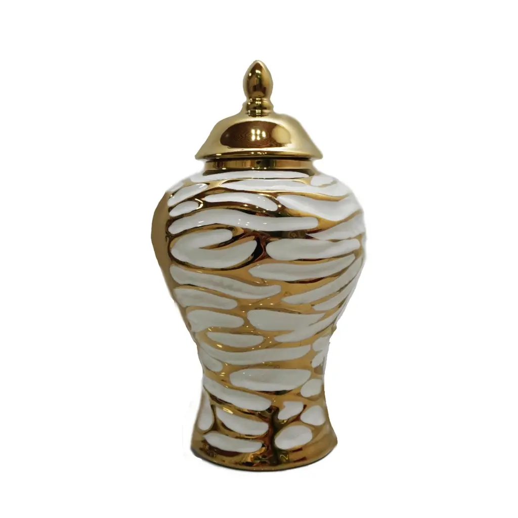 Charming White Precious Metal Ginger Jar Removable Lid White Porcelain Decor furnings