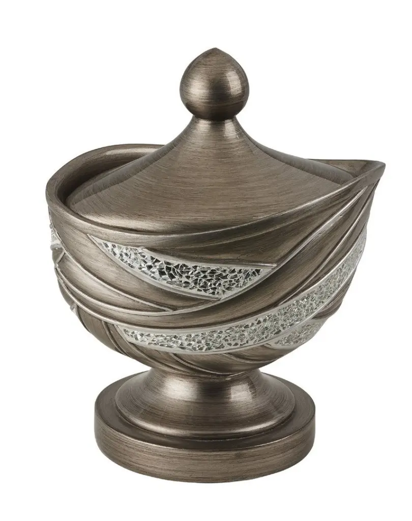10.5 Inch Tall Polyresin Decorative Box Kairavi Silver Swirl Design california home