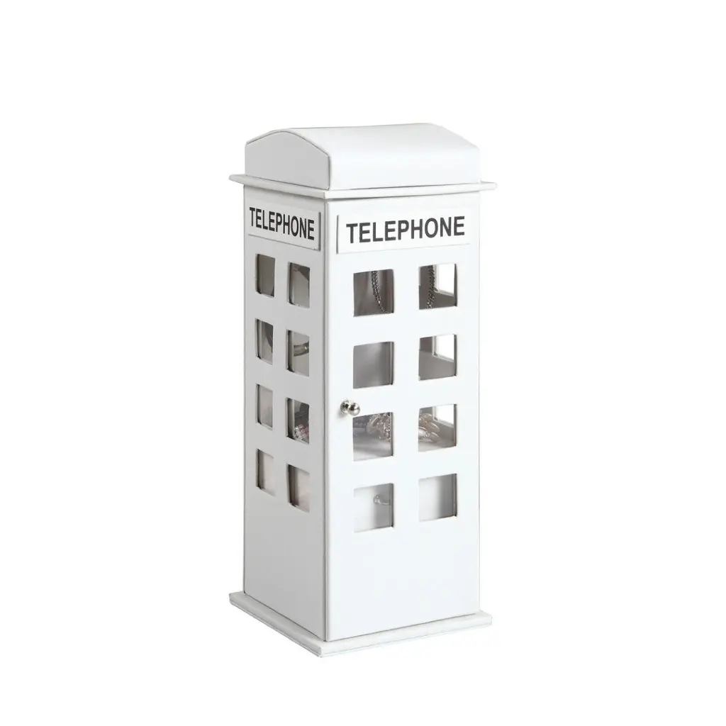 11.5 Inch Tall Hide Jewelry Box British Telephone Design White Jewelry Organizer california home
