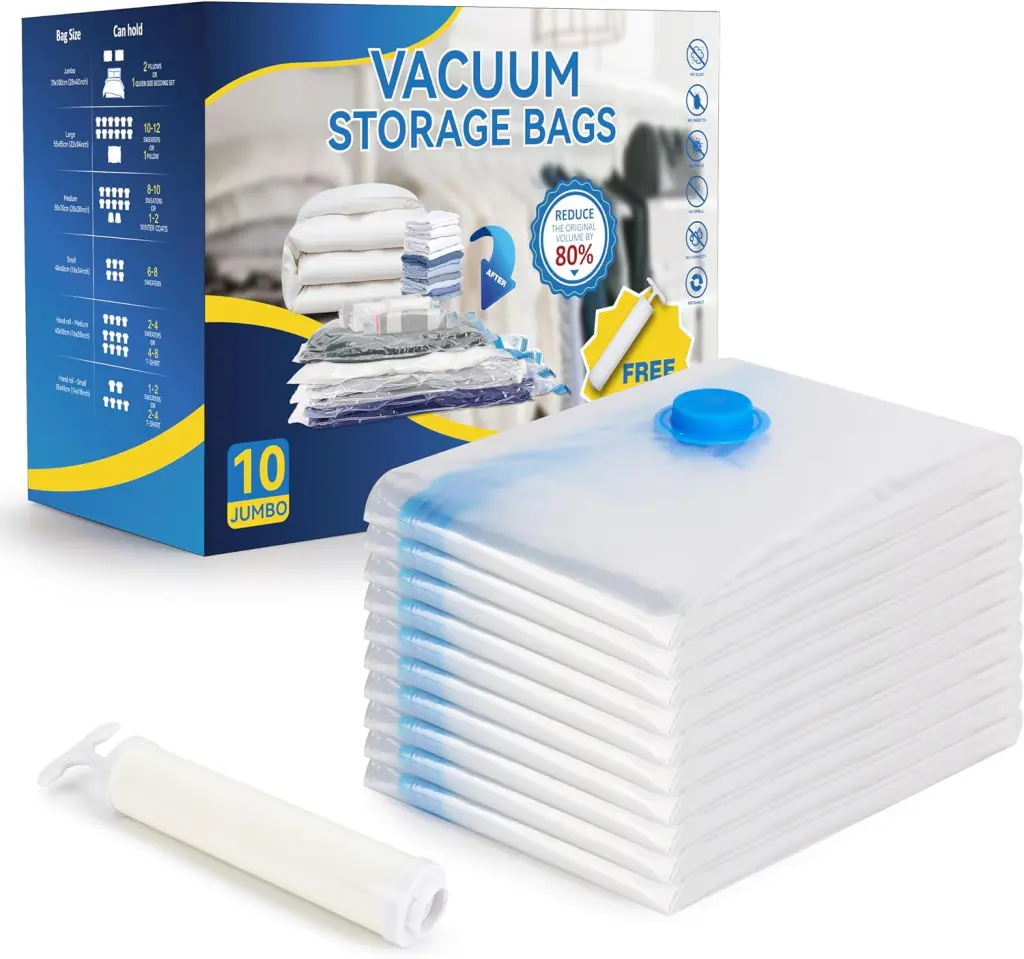10 Jumbo Vacuum Seal Bags Hand Pump, Vacuum Storage Bags Space Saving w1134dhs