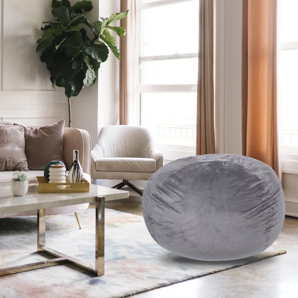 Minky Velvet Bean Bag Chair Grey 5Ft Plush Floor Chair Kids And Adults bazar