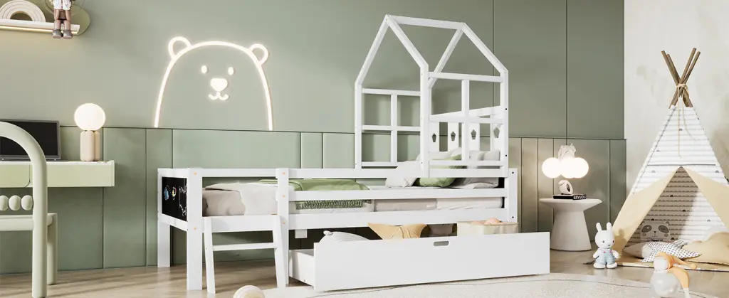 Twin Size Houtilize Bed Ladder and Storage Drawers Kids Bedroom Solid Wood artistry at home