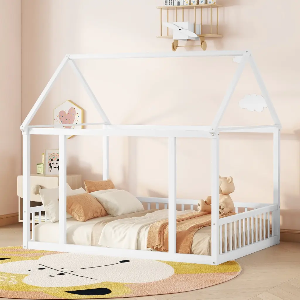 Full Floor Wooden Bed Loft Roof Frame And Guardrails bonwell