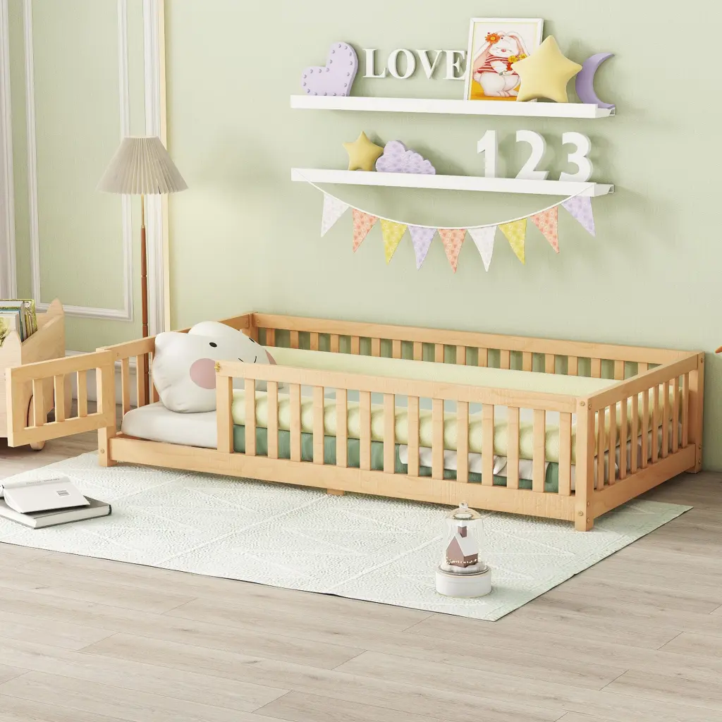 Twin Dimensions Bed Floor Bed Safety Guardrails And Door Kids bonwell