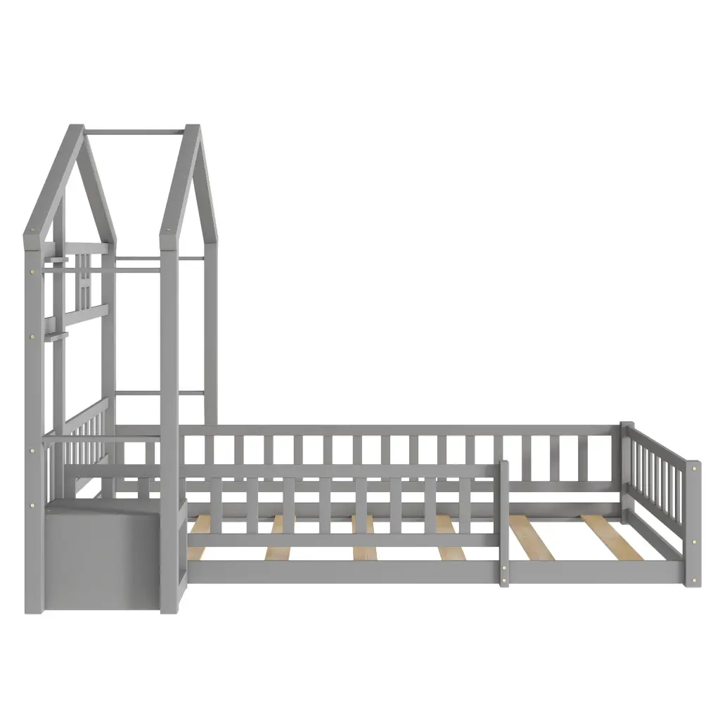 Twin Size Houtilize Style Headboard Floor Bed Fence Guardrails No Bunk inspirit