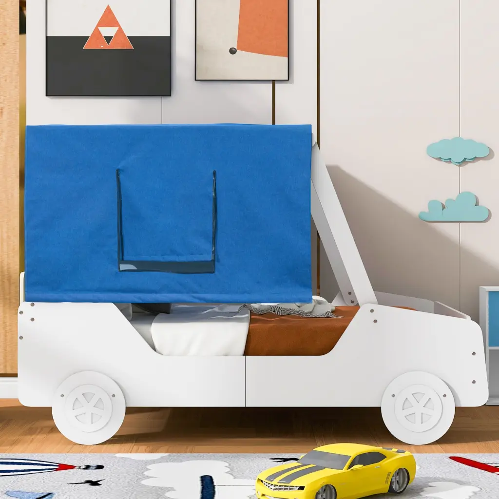 Full Dimensions Car Influenced Bed Tents White White Plywood Kids Bed lucky furniture