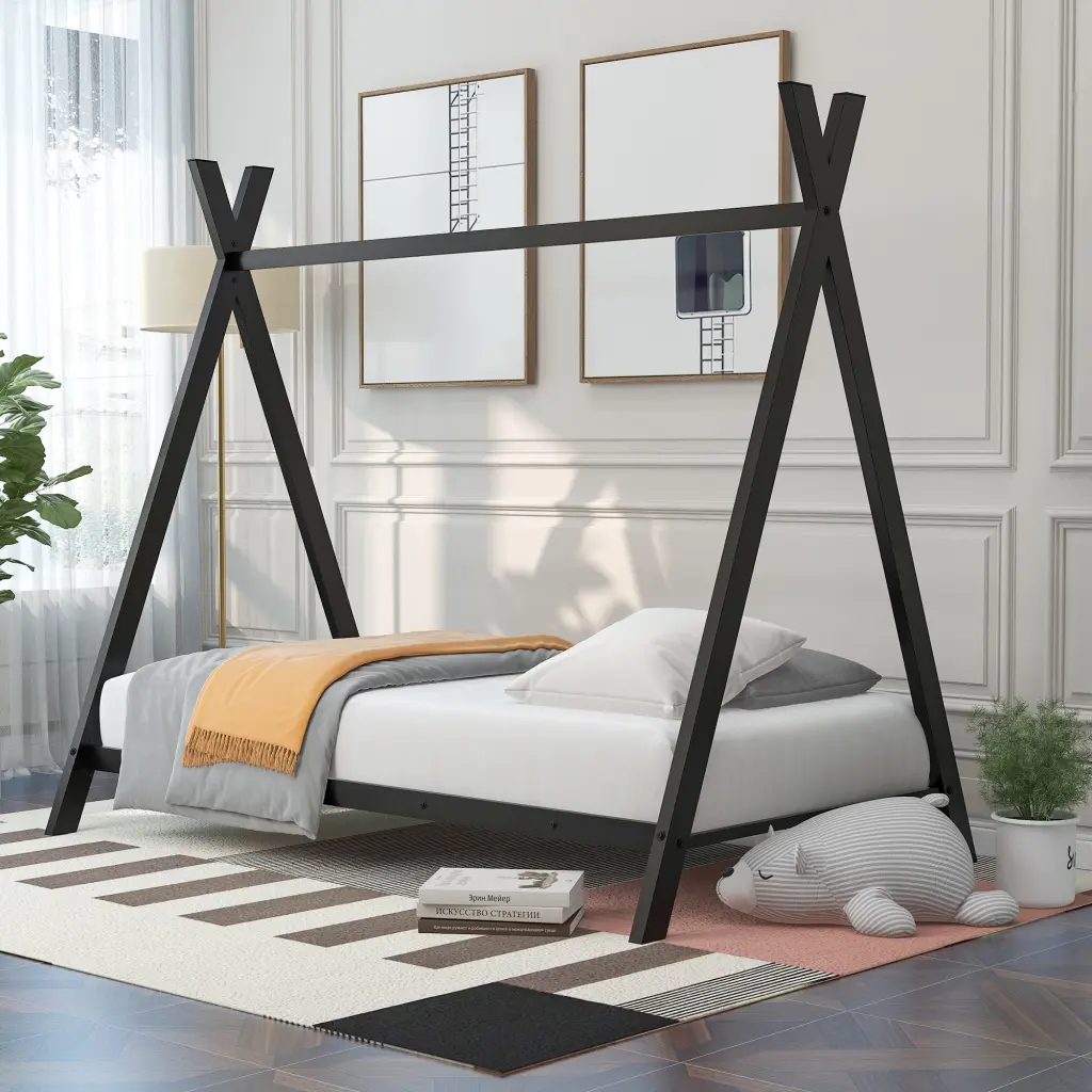 House Bed Tent Bed Frame Twin Dimensions Metallic Floor Gaming House Bed Slats lucky furniture