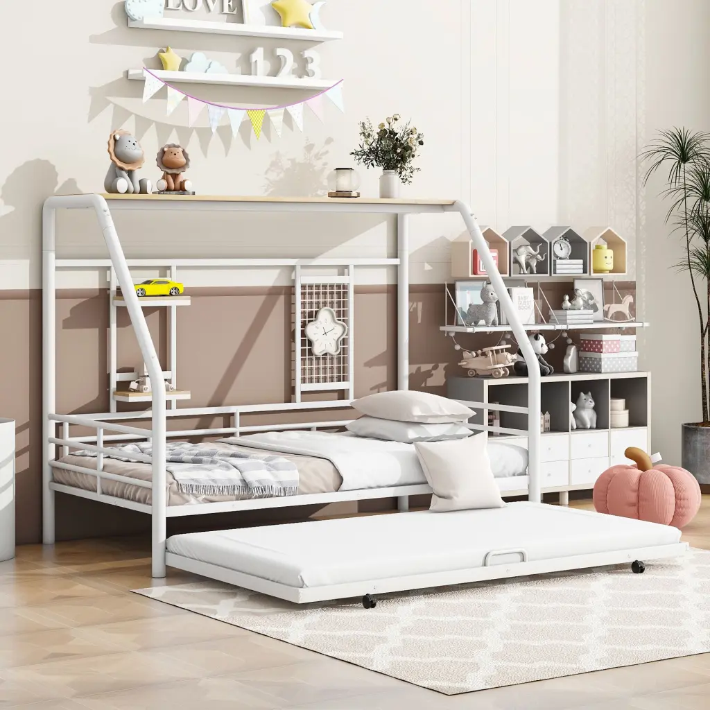 Twin Dimensions Metallic House Bed Trundle White Twin White Metallic Kids Bed lucky world
