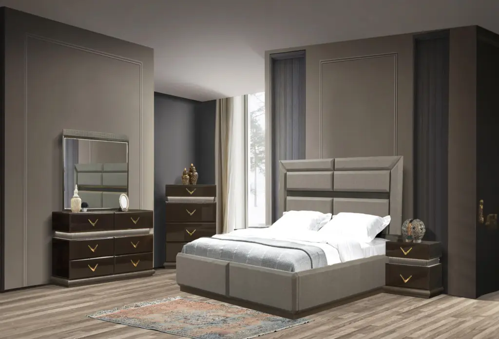 Dunhill Modern Style 5 Pc King Bedroom Set Made Timber Brown Box Frame Dresser galaxy home furnishings