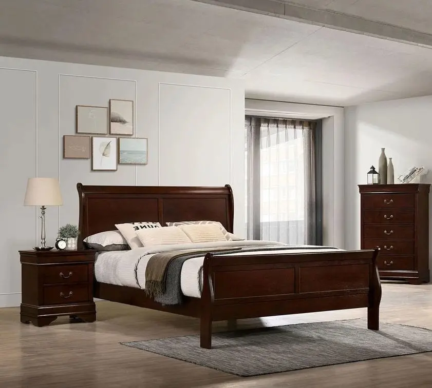 Eastern King Dimensions Bed Cherry Louis Phillipe Solidwood 1Pc Bed Bedroom kanepe