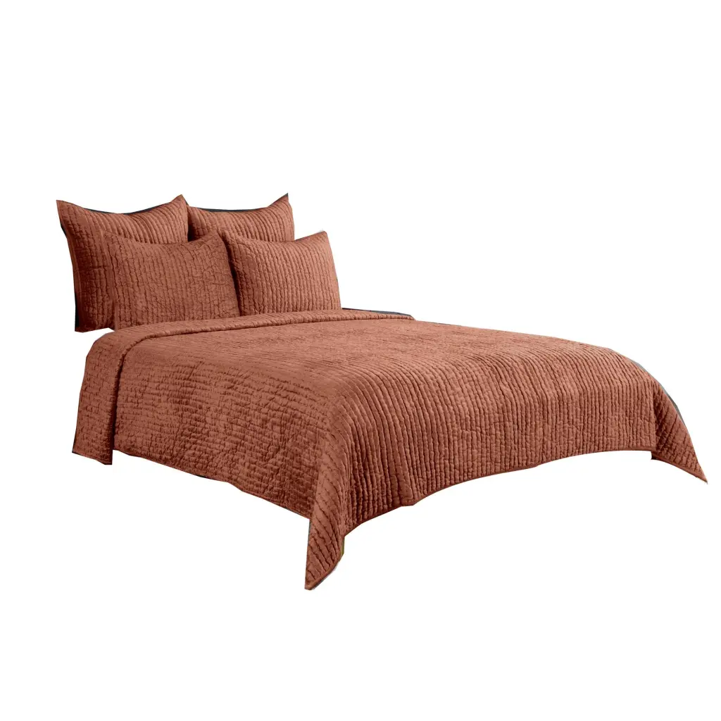 Bili 108 X 96 Stitched Rayon Velvet King Size Quilt Polyfill Orange Luxury Bedding royal hampton