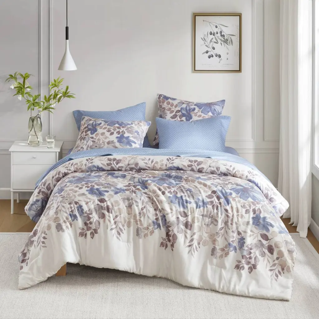 Floral Easeer Set Bed Sheets Blue King Size Polyester Bedding jla