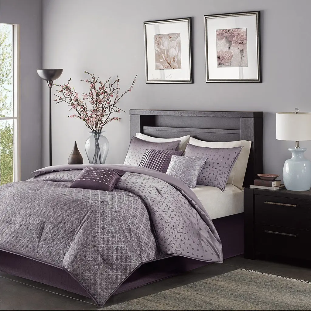 7 Piece Jacquard Easeer Set Purple King Size Polyester Bedding jla