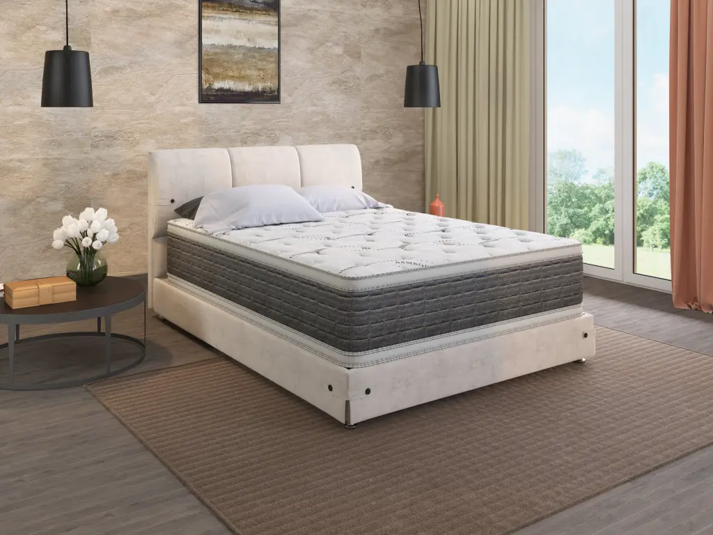 14.5 Inch Dream Flex Two Sided Pillow Top King Mattress White Gray Bamboo b2712