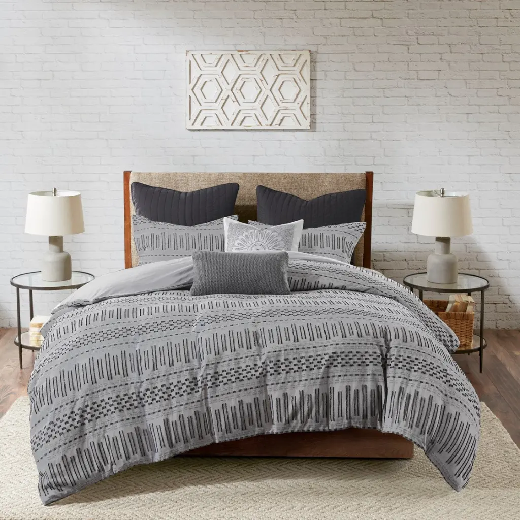Cotton Jacquard Comforter Mini Set Grey Black King Cal King Size jla