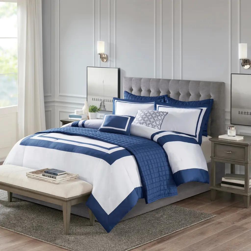 8 Piece Easeer And Quilt Set Gatherion Navy King Cal King Size Bedding jla