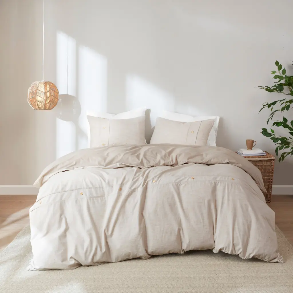 3 Piece Organic Cotton Oversized Duvet Cover Set Natural King Cal King jla