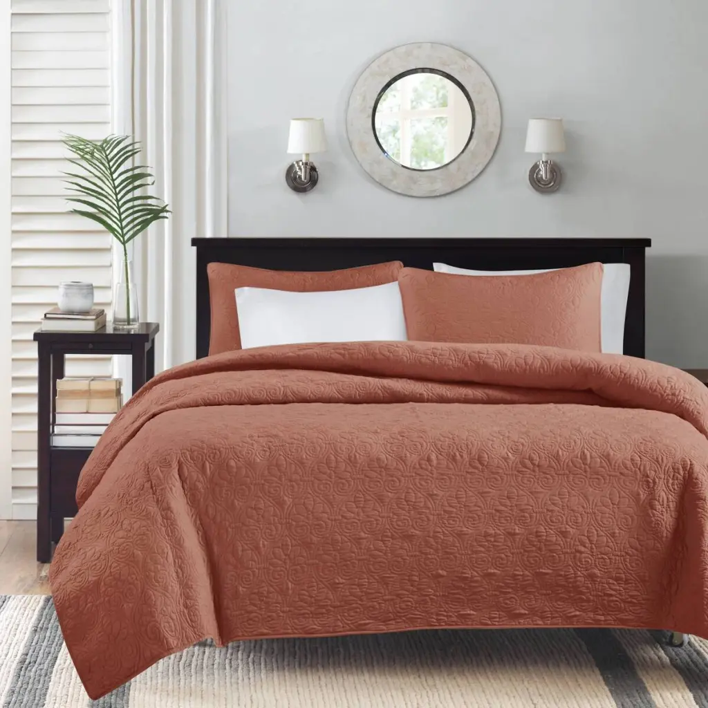 3 Piece Reversible Quilt Set Clay Red King Cal King Polyester jla