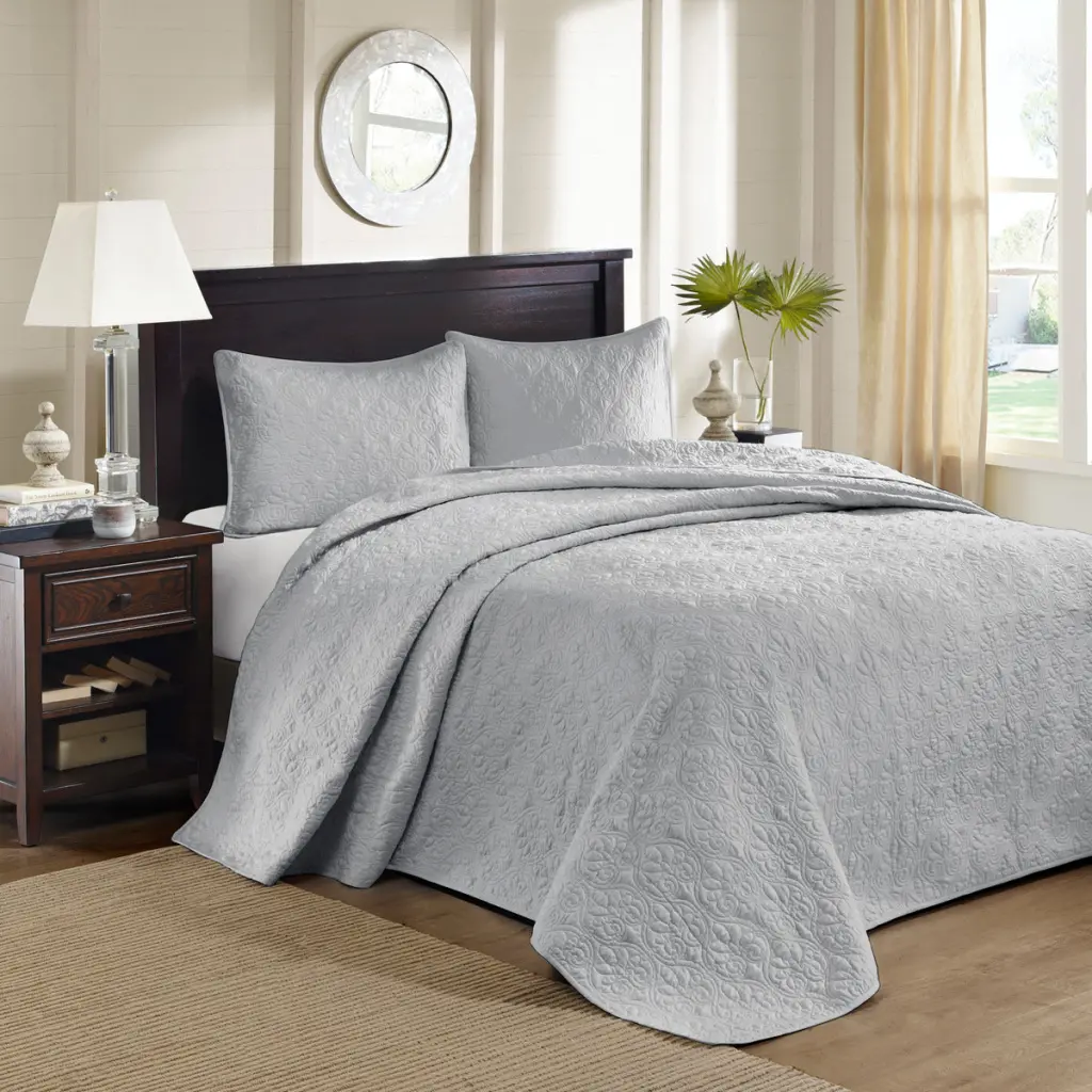 Reversible Grey Cotton Bedspread Set - King Size jla