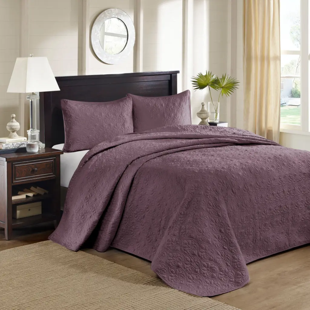 Reversible Purple King Size Cotton Bedspread Set - 2-Tone Luxury Bedding jla