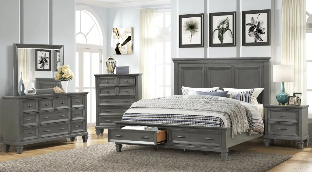 6 Piece Bedroom Set King Size Wood Furniture Bed Dresser Mirror nekodo