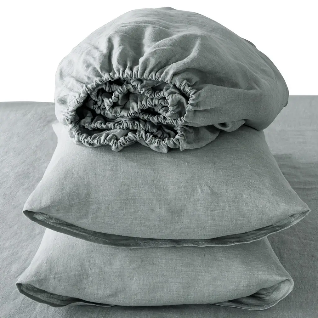 4 Pcs King Bedding Set Luxury Linen Sheets & Pillowcases Beige real linen