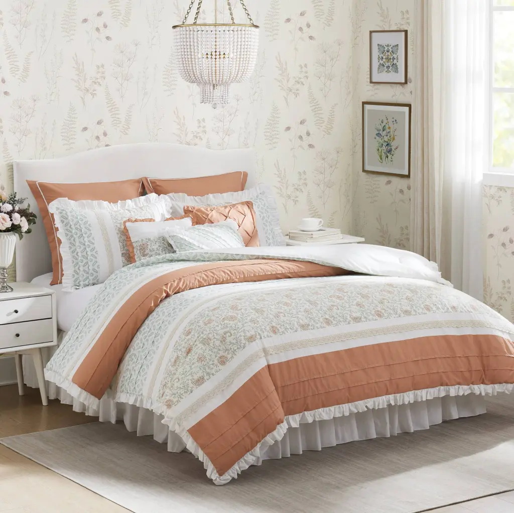 9 Piece Cotton Percale Easeer Set Coral King Bedding jla