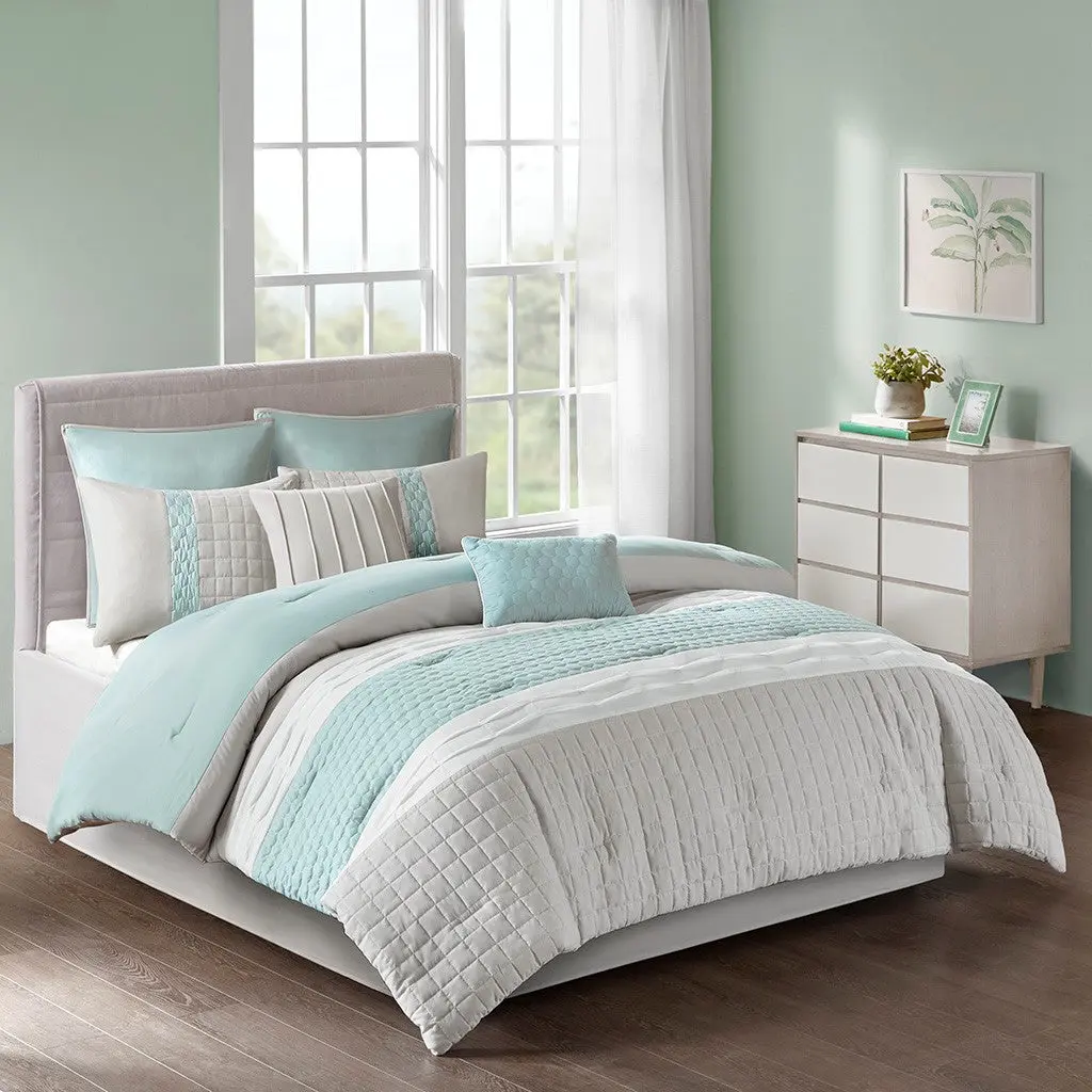 8 Piece Easeer Set Seafoam Grey King Size Polyester Bedding jla
