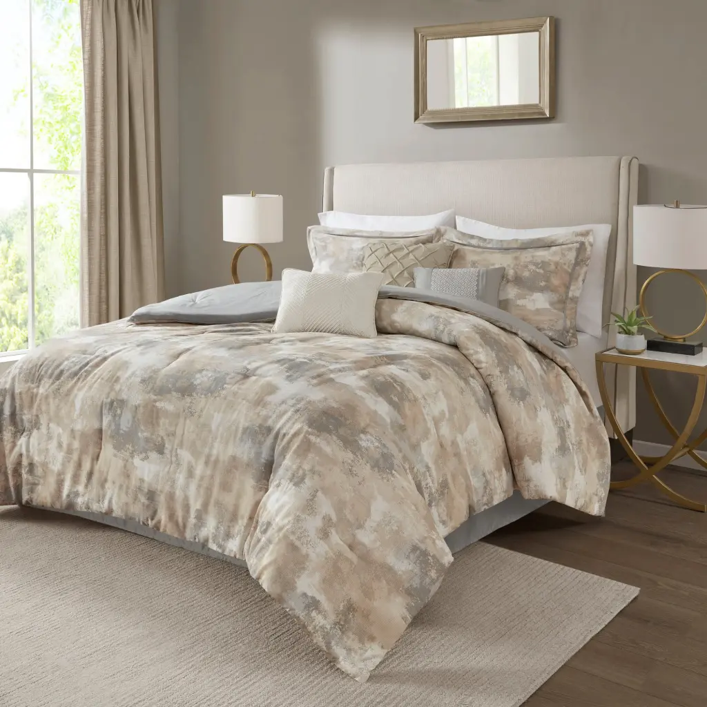 7 Piece Textured Cotton Blend Easeer Set Gray King Bedding jla