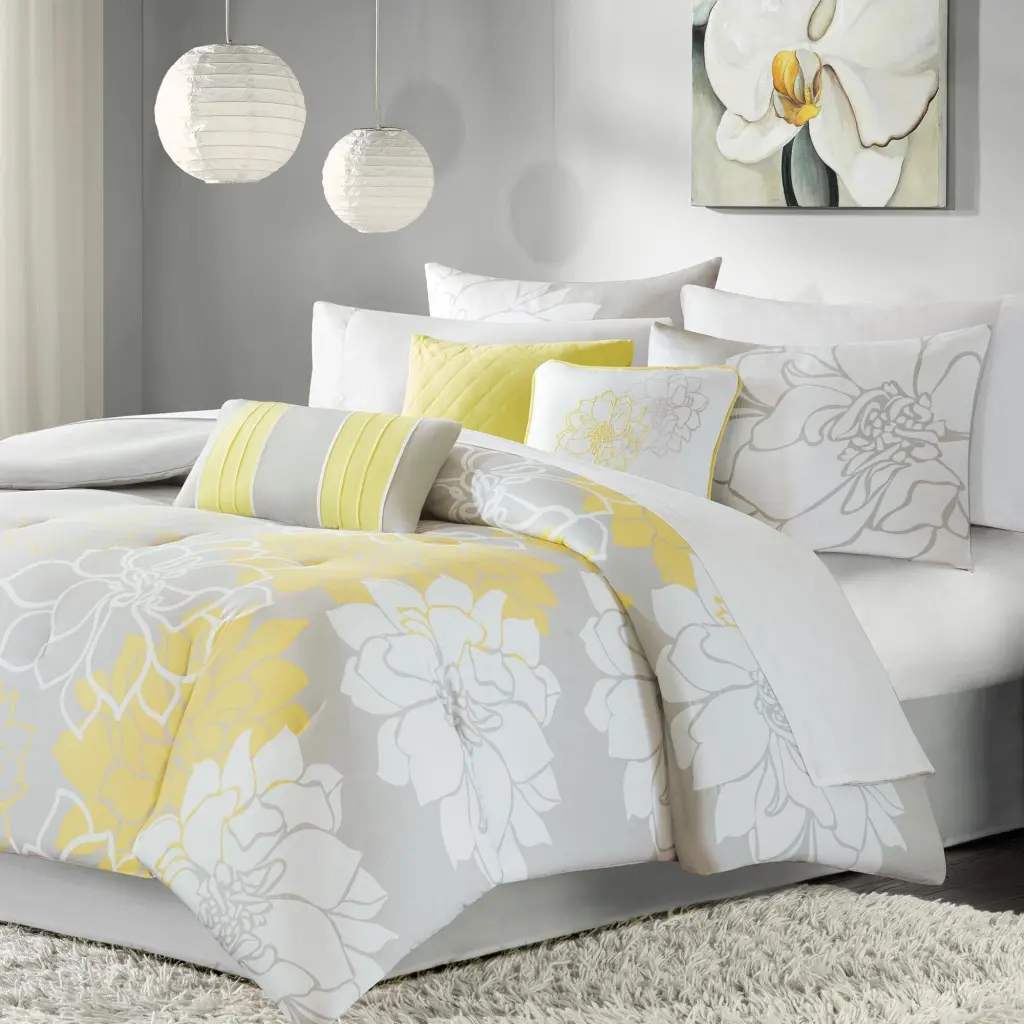 Printed Cotton Sateen Easeer Set Taupe Grey Yellow King Bedding jla