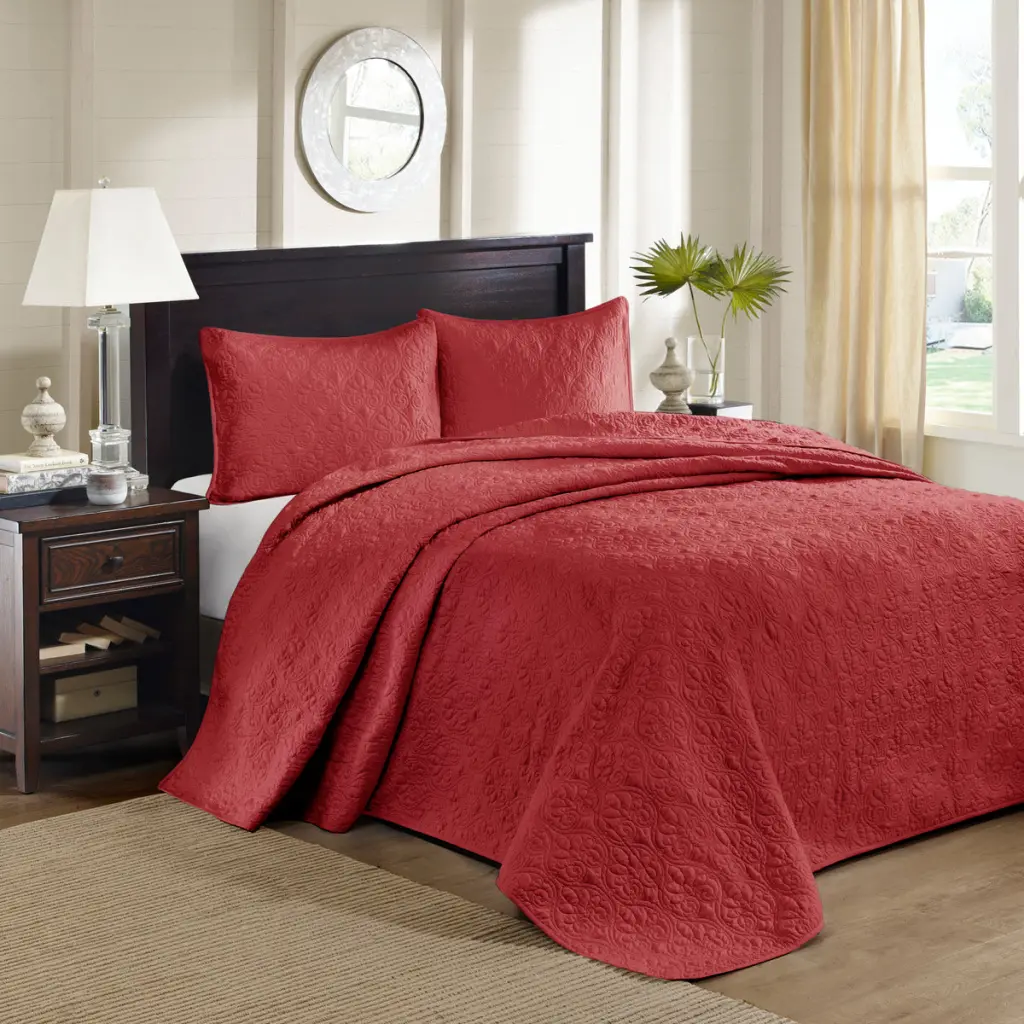 Reversible Bedspread Set Red King Size Cotton Bedding jla