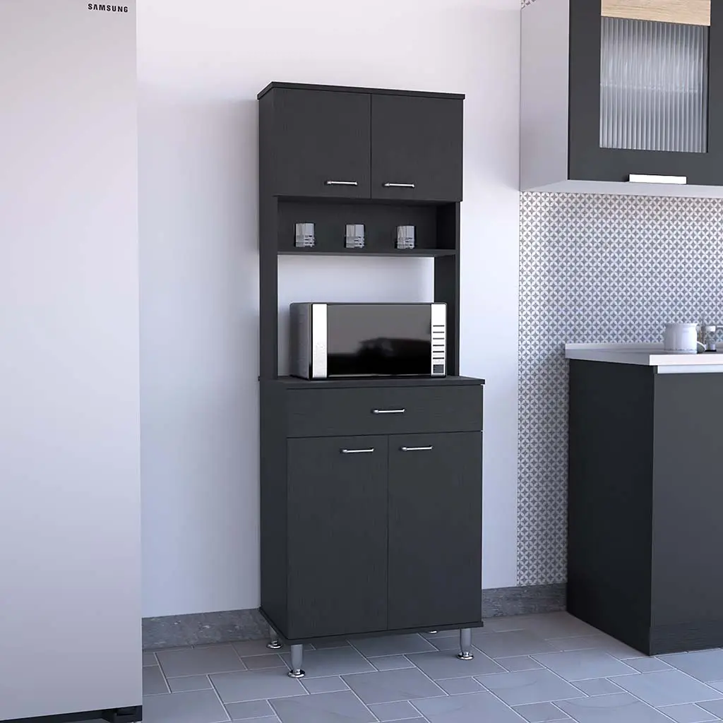 Della 60 Kitchen Pantry Countertop Closed Open Storage Black Modern Kitchen Cabinet rta mubles colombia