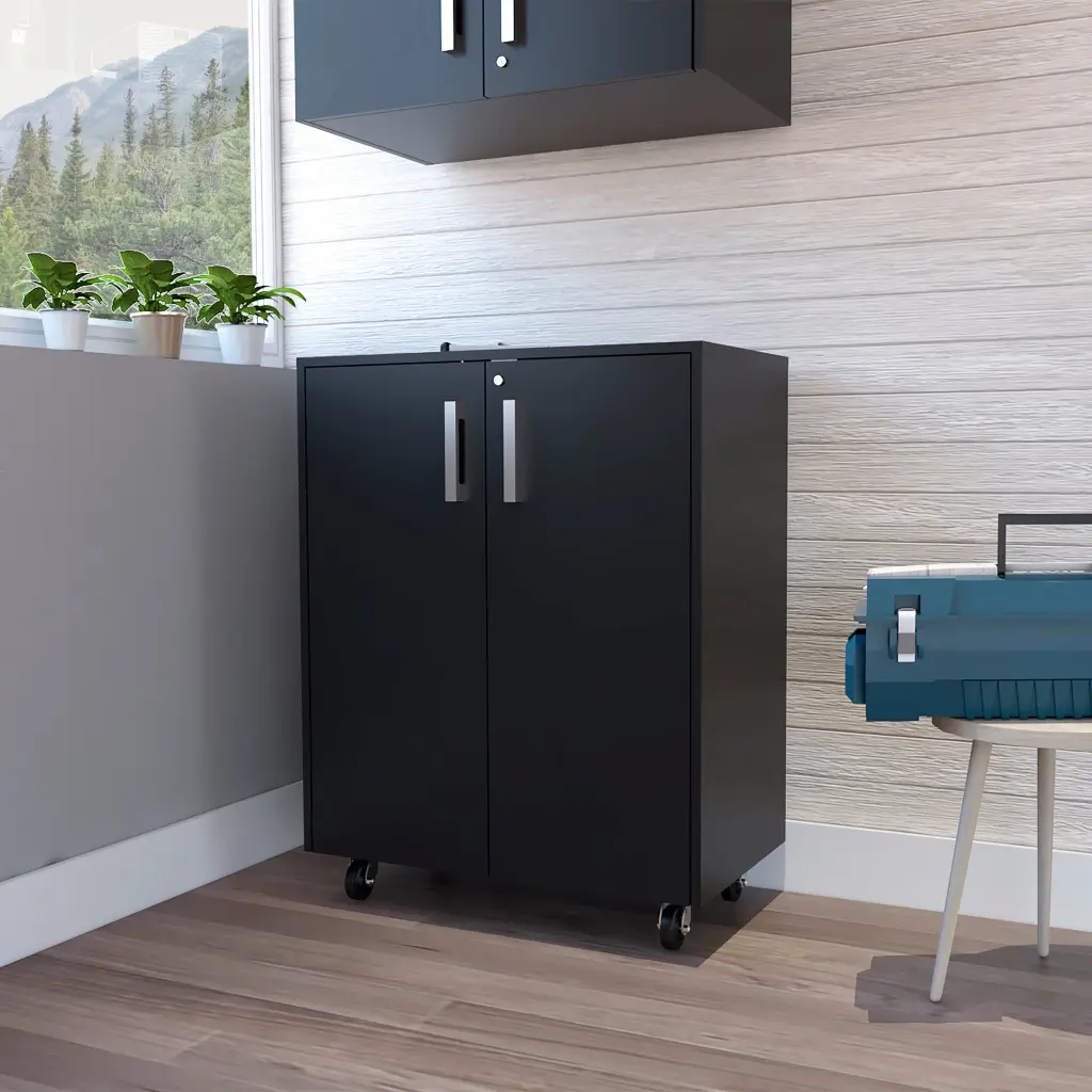 Double Door 27.5 Inch Base Cabinet Casters Two Indoor Use Shelves And Storage rta muebles colombia