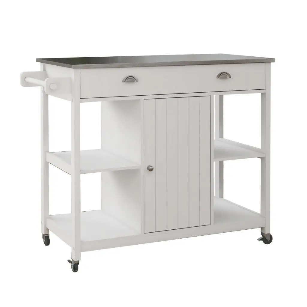 40 Inch Rolling Kitchen Cart Open Shelves Stainless Steel Surface royal hampton