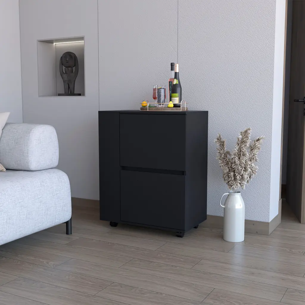 Black 2 Cabinet Bar Cart Shopping Basket Kitchen Storage Mobile Organizer furniture max