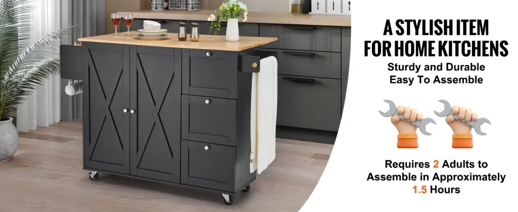 45.4 Inch Farmhouse Black Rolling Kitchen Shopping Basket On Wheels Storage Cabinet wonderland