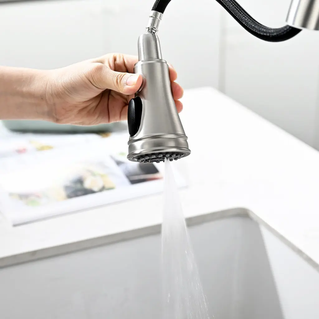 3 Hole Nickel Bridge Kitchen Faucet Pull Down Sprayer flg