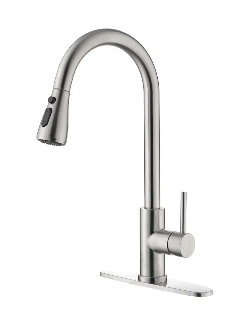 Single Handle High Arc Pull Out Kitchen Faucet Brushed Nickel Finish w928 dongtu group