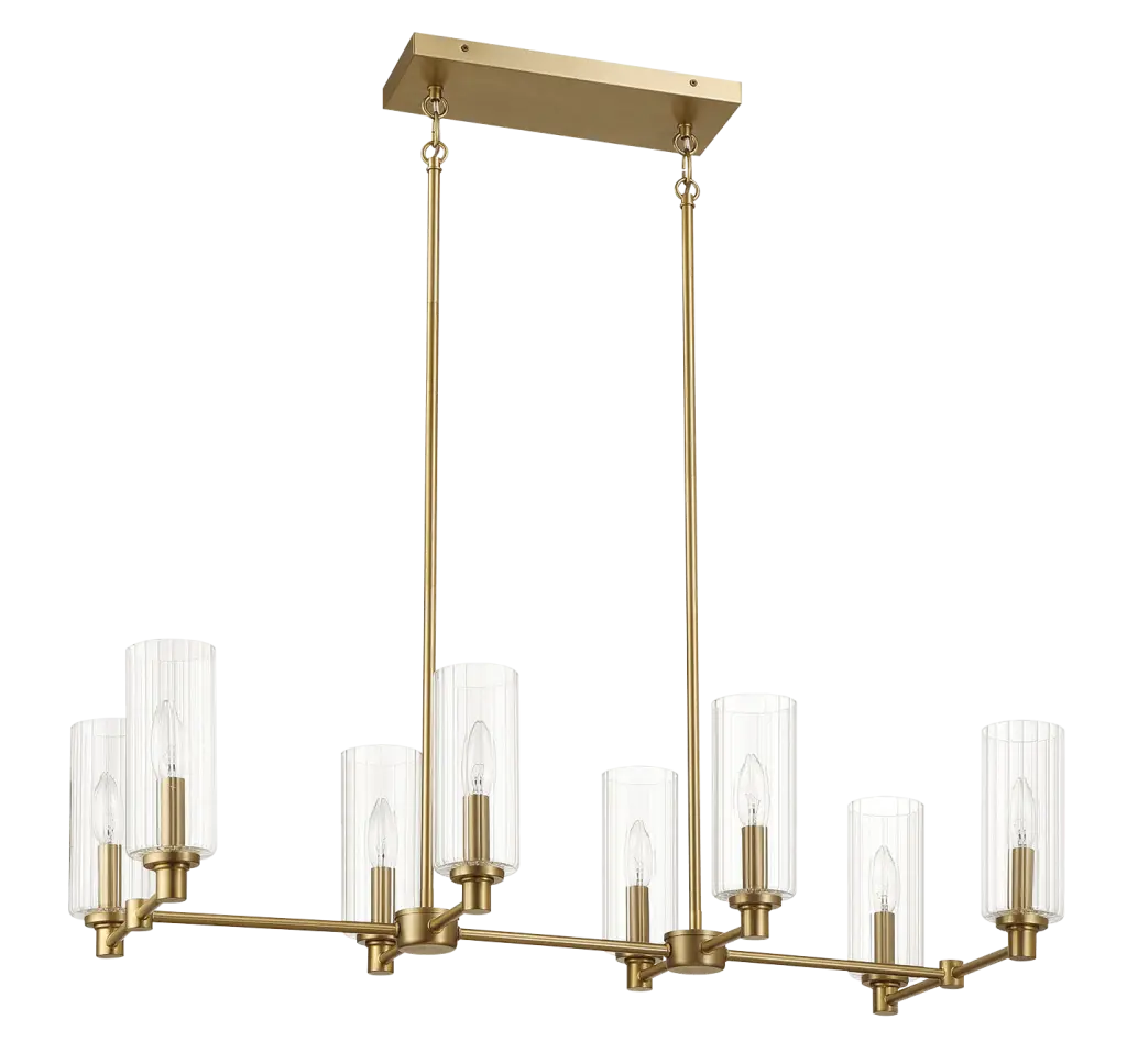 Willow Eight Lights Island Pendant Lamp Clear Ribbed Crystal Satin Kitchen Lighting ashcroft furniture
