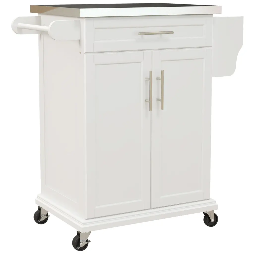 Homcom Kitchen Island On Wheels - Rolling Kitchen Cart Stainless Steel Top and Shopping Basket aosom business