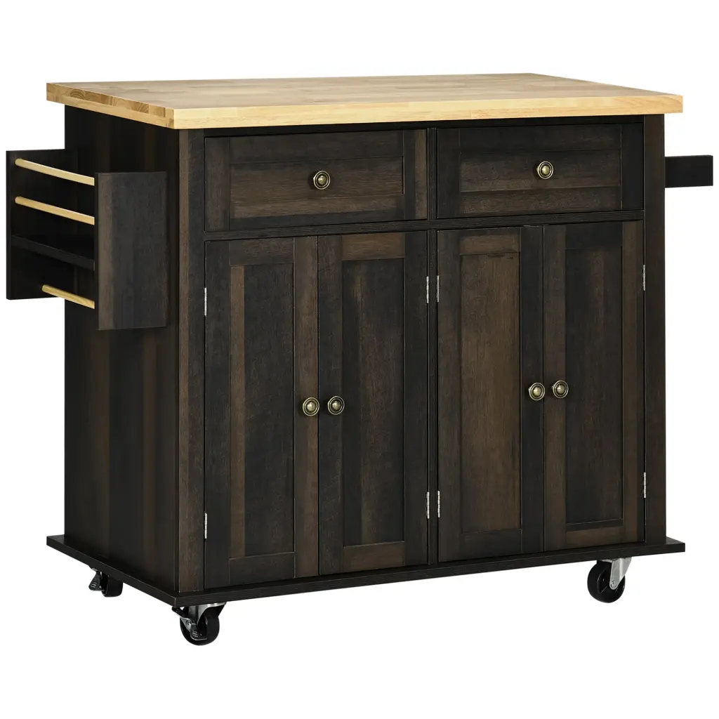 Homcom Modern Rolling Kitchen Island Spice Rack Brown Oak Finish aosom business