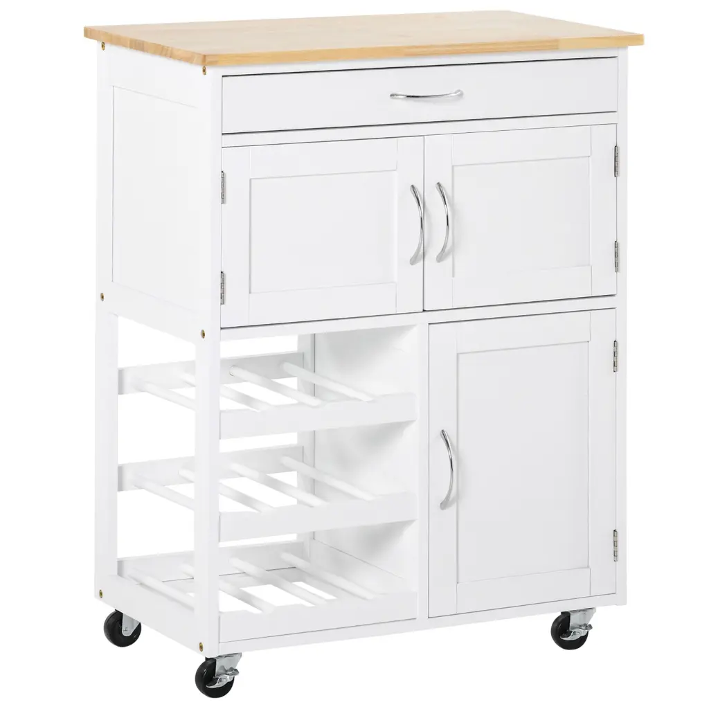 Homcom Rolling Kitchen Island Bar Cart Wine Rack White aosom business