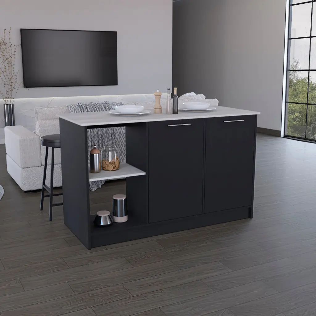 Kitchen Island Large Countertop Open Storage Shelves And Double Cabinet depot e-shop