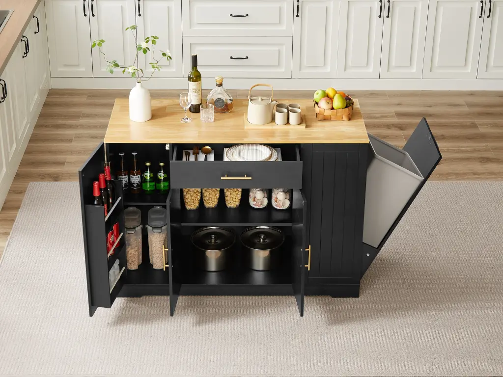 53 Inch Large Kitchen Island Trash Can Storage Cabinet and Mobile Wheels e-tron